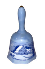 Currier And Ives Bell Blue Porcelain Bell 5.25