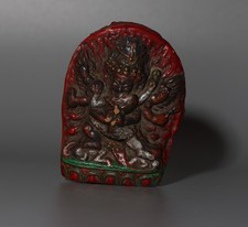 Tibet 1800s Old Antique Buddhist Painted Clay Tsa Tsa Vajrakila Buddha Statue picture