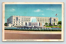 c1933 Linen Postcard Washington DC Fountain and Senate picture