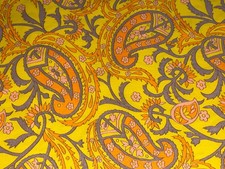 By 1/2 Yd 1960's Mod Paisley Cotton Fabric Yellow Orange Pink BTHY 18