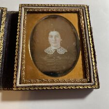 1/9 Plate Daguerreotype Fold-over leather case young lady color cheeks Earrings picture