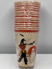 VINTAGE NOS HALLOWEEN WAX PAPER CUP Set of 16 JOL Pumpkin, Scarecrow, Ghost, Bat picture