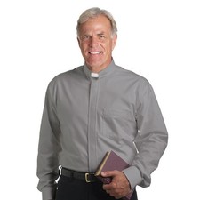 Long Sleeve Tab Collar Shirt - Gray Size 18.5 36-37 Easy-Care Broadcloth picture
