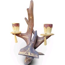 Vintage Sami Reindeer Antler Candle Holder Candelabra Gäddede Scrimshaw Folk Art picture