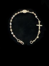Rosary Bracelet Tri Color 14K Gold Plated Stainless Steel - Curved Cut Beads picture