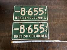 Vintage 1936 British Columbia License Plate Set -8 655 picture