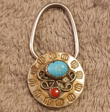 Bennett Pat. Pend. C-31 Brass Lock Keep w/ Turquoise & Red Stones picture