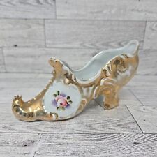 Vintage Antique Victorian Porcelain Ladies Slipper Shoe Floral Gold Gilt Trim picture