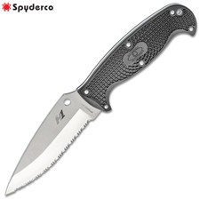 Spyderco Jumpmaster 2 H2 Serrated Leaf Blade Black FRN Handles + Sheath FB24SBK2 picture