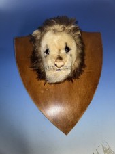Vintage Antique Plush Lion Head On Plaque picture