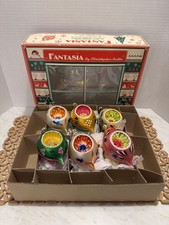 Vintage Radko Fantasia Floral Tapestry Indent Teardrop Ornaments Boxed Set 6 picture