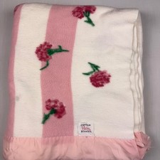 Vintage Chatham Purrey Blanket Pink White Stripe Floral Satin Trim 70x80 picture