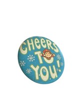 Hallmark Cheers to You Holiday 1980’s Button Pin Blue Fabric USA Vintage picture