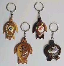 VTG 4-Hawaii Sea Turtle Keychain Wood Metal Key Ring Bag Charm-se picture