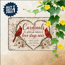 Red Cardinal Memorial Songbird Sign Heartfelt Family Love Metal Tin Plaque picture