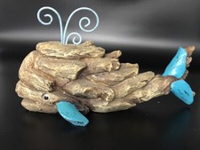 Resin Whale Figurine Metal Spout Whimsical Chunky Brown Teal Distressed 9” picture