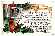 1908 Peace and Goodwill, New Year, Yuletide, Greetings Postcard picture