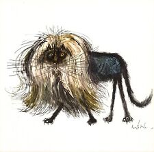 Humorous Cat Print Ronald Searle 1960s Vintage Funny Cat Art 5309d picture