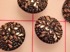 4 Magnificent Vintage Floral Czech Glass Buttons Black and Gold  15/16