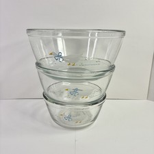 VTG Anchor Hocking 3Pc White Goose Print Cottage Core Glass Nesting *CHIPS READ* picture