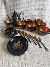 VTG 20 PIECE SET OF JAPANESE BLACK & GOLD LACQUER TEA SET LACQUERWARE JAPAN picture