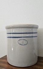 VTG Marshall Pottery Inc. #4 Gal Stoneware Crock Blue Stripe. Marshall TX. Nice picture