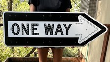 Vintage ONE WAY Arrow Road Sign Caltrans CA-71 Cat Eye Plastic Buttons Large 48” picture