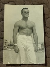 Shirtless Hunk Beach Man Hairy Muscle Chest Vintage Photo Ripped Stud Dad picture