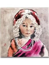 handmade chinese painting on paper :tibetan girl picture
