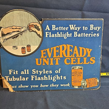 Eveready Vintage Unit Cells Flashlight Batteries  Sign Cardboard Counter Adverti picture