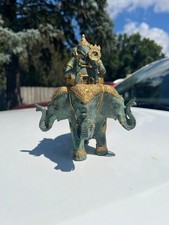 Vintage Thai Brass Bronze Erawan Three-Headed Elephant Figurine w/ Rider Gilt picture