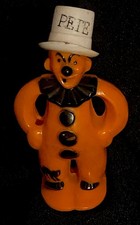 Vintage Rosbro Halloween Hard Plastic Pete Clown  Candy Container With Black Cat picture