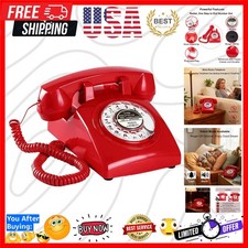 Red Rotary Phones for Landline with Redial, Red Retro Rotary Phone Ringer On/... picture