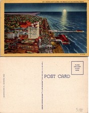 Galveston, TX Moonlight Along the Beach Night View Postcard 70147 picture