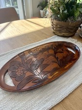Vtg Haitian Caribbean Style Carved Wooden Platter Tray Cutout Handles Folk Art picture