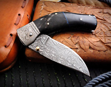 DAMASCUS HAND FORGED STEEL FOLDING BLADE POCKET KNIFE INNER LOCK 372 picture