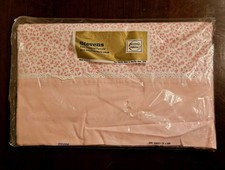 Mid-Century 1960s VTG J.P. Stevens Twin Flat Sheet Pink Calico Floral Lace NOS picture