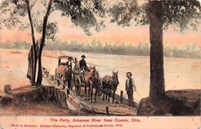 Coweta Oklahoma Arkansas River Ferry Seltzers Pharmacy c1909 Vtg Postcard G11 picture