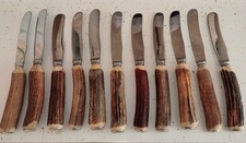 Vtg Sheffield England  Real Stag Horn Antler Stainless Set of 11 Knives 8 Inches picture