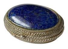 Vtg Goldette Blue Stone Pill Snuff Box picture