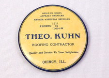 1920s Advertising Theo Kuhn Roofing Contractor Celluloid Pocket Mirror Quincy IL picture