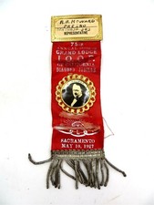 Vintage 1927 IOOF Odd Fellows Grand Lodge 75th Diamond Jubilee Ribbon picture