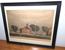 VINTAGE HARVARD UNIVERSITY CAMBRIDGE MASSACHUSETTS COLOR Lithograph Framed picture