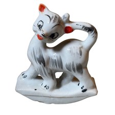 Vintage Japan Rocking Kitty Cat Porcelain Figurine Hand Painted Mid Century picture