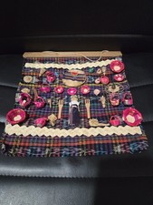 Vintage ARPILLERA Peruvian Folk Art Handmade Wall Tapestry Women Wood Baskets 3D picture