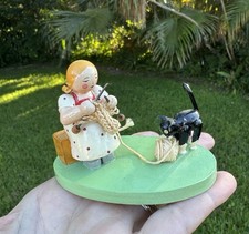Vintage Steinbach Girl Knitting Cat DOLL Wood Figurine West Zone GERMANY picture