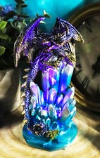 Purple And Gold Cosmic Dragon On Blue Crystal Stalactite Rock LED Light Statue picture