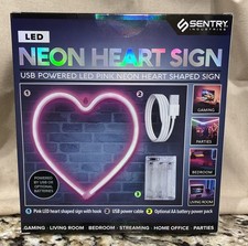 Sentry Industries Neon Heart Sign Pink LED USB Or Battery Powered Sealed Box picture