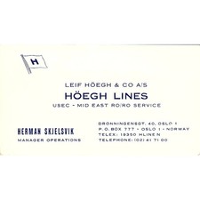 Leif Hoegh & Co A/S Herman Skjelsvik Oslo NOR Vintage Business Card SSB4-16 picture