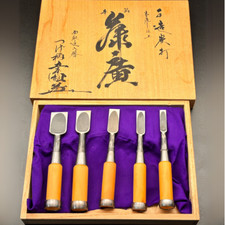 Fujihiro Japanese Chisel Set – Blue Steel, Tsuge Handle, 5pcs, Rare NOS, Niigata picture